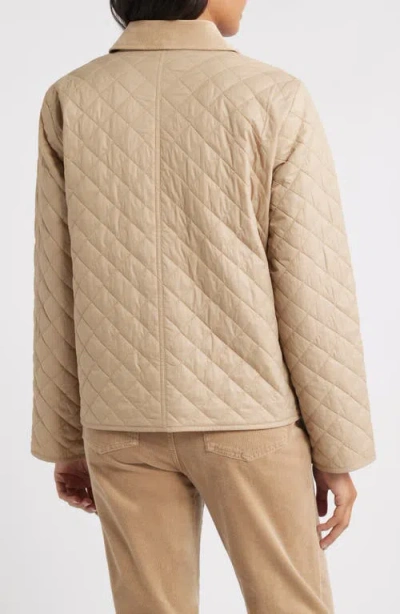 Eileen Fisher Eggshell Recycled Nylon Quilted Classic Collar Jacket In Neutral