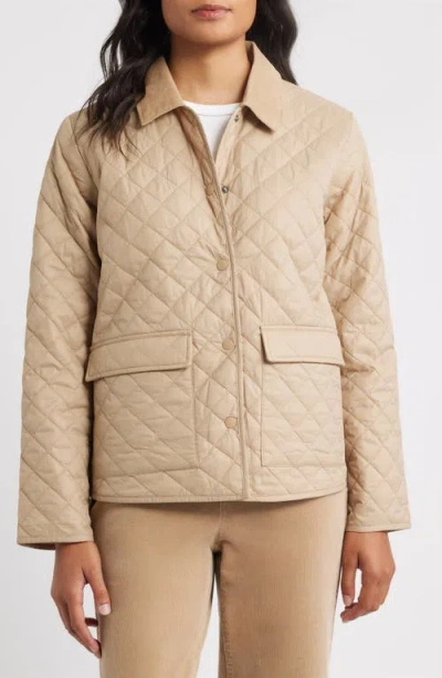 Eileen Fisher Eggshell Recycled Nylon Quilted Classic Collar Jacket In Neutral