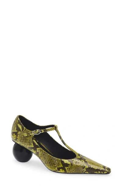 Marni Orb T-strap Pointed Toe Snakeskin Embossed Leather Pump In Animal Print