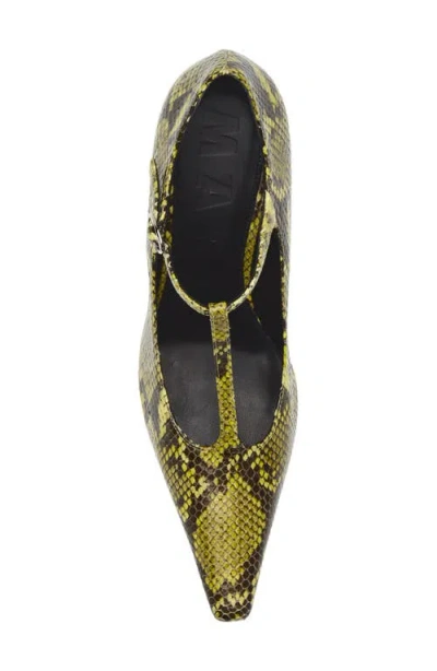 Marni Orb T-strap Pointed Toe Snakeskin Embossed Leather Pump In Animal Print