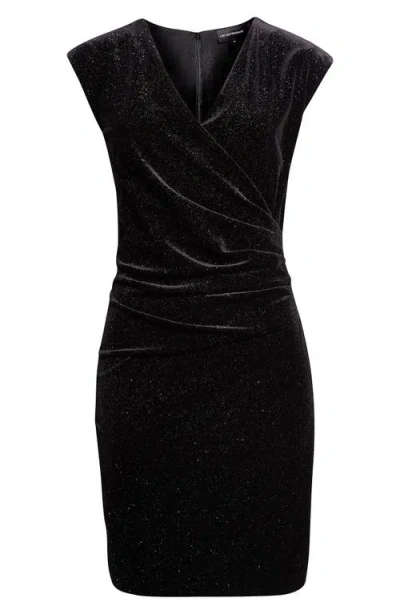 Emporio Armani Sleeveless Sparkle Draped Mini Dress In Black