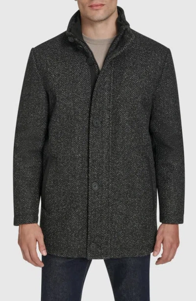 Andrew Marc Dorsey Plaid Wool Blend Car Coat In Black
