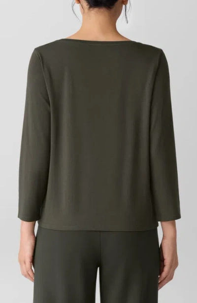 Eileen Fisher Cozy Brushed Terry Hug Round Neck Box-top In Green