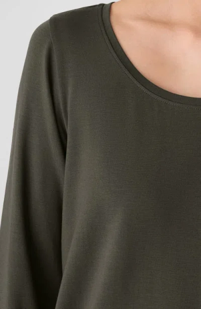 Eileen Fisher Cozy Brushed Terry Hug Round Neck Box-top In Green