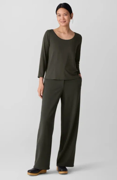 Eileen Fisher Cozy Brushed Terry Hug Round Neck Box-top In Green