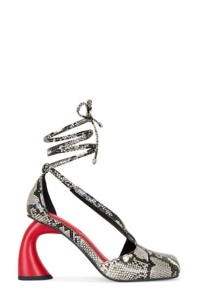 Azalea Wang Buiky Snakeskin Embossed Ankle Wrap Pump In Animal Print