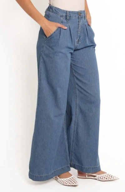 Petal And Pup Petal & Pup Rosalee Pleated Chambray Wide Leg Pants In Blue