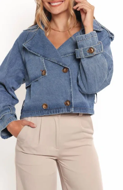Petal And Pup Petal & Pup Westwood Double Breasted Crop Denim Jacket In Blue