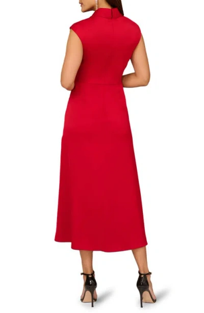 Aidan Mattox Sleeveless Pleated Twist-front Midi Dress In Red