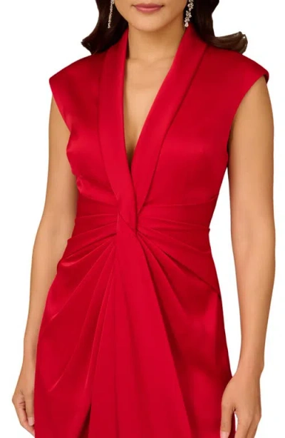 Aidan Mattox Sleeveless Pleated Twist-front Midi Dress In Red