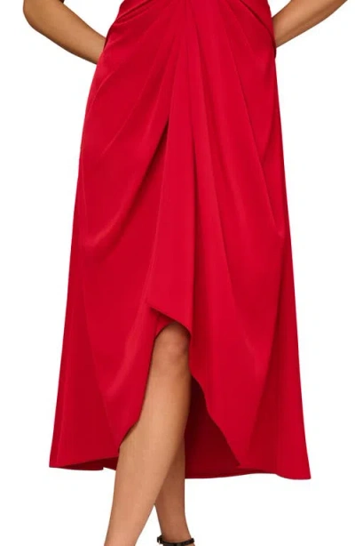 Aidan Mattox Sleeveless Pleated Twist-front Midi Dress In Red