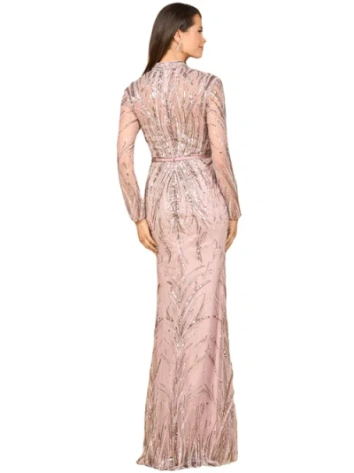 Lara New York Mandarin V-neck Gown With Long Sleeves In Brown