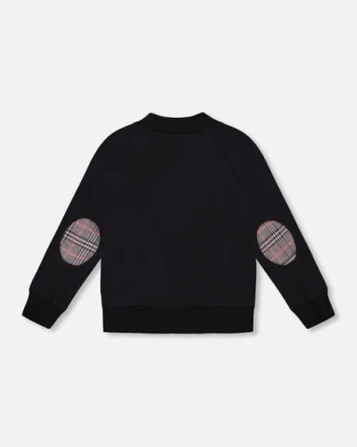 Deux Par Deux Bi-material Zip Front Jacket Plaid In Black