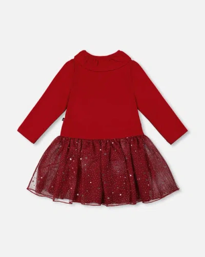 Deux Par Deux Bi-material Dress With Glittering Skirt In Red