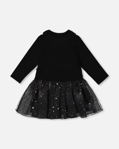 Deux Par Deux Bi-material Dress With Glittering Skirt In Black