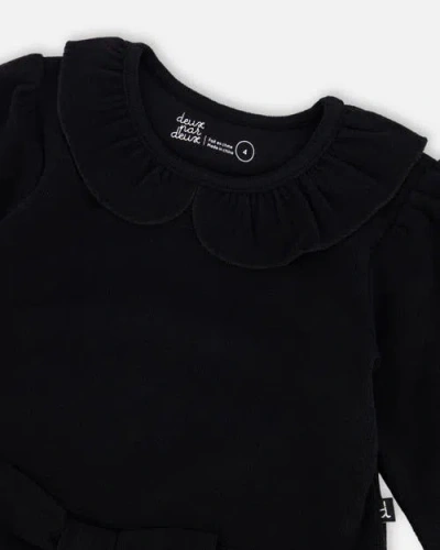 Deux Par Deux Bi-material Dress With Glittering Skirt In Black