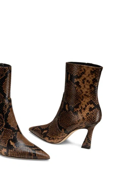 Stuart Weitzman Vinnie Snake-printed Leather Booties In Brown