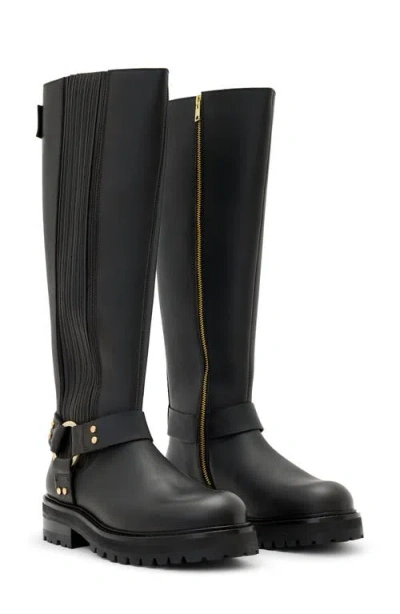 Allsaints Maddie Knee High Leather Boots In Black