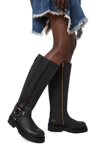 Allsaints Maddie Knee High Leather Boots In Black