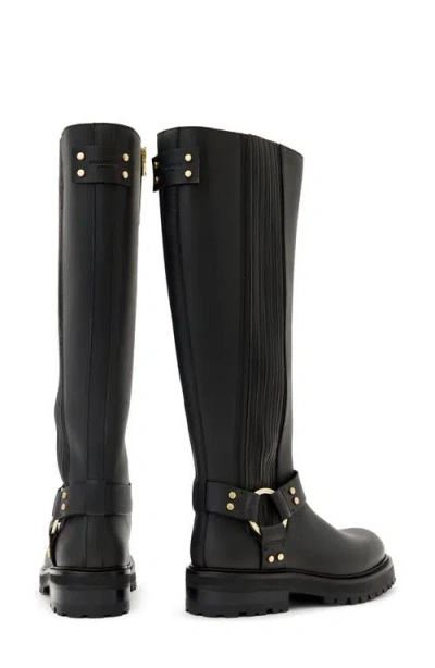Allsaints Maddie Knee High Leather Boots In Black