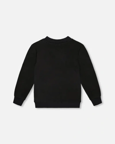 Deux Par Deux Super Soft Brushed Jersey Long Sleeve Top With Plaid Pocket In Black