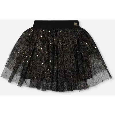 Deux Par Deux Multi Layer Glittering Mesh Skirt In Black