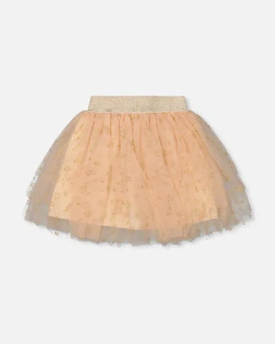 Deux Par Deux Multi Layer Glittering Mesh Skirt In Gold