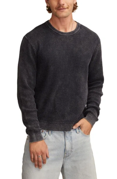 Lucky Brand Waffle Cotton & Linen Crewneck Sweater In Black