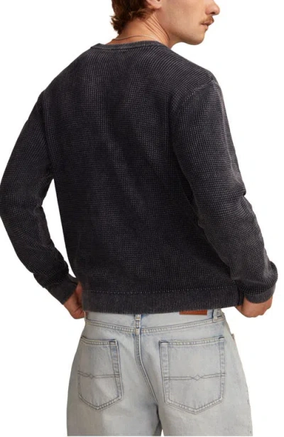 Lucky Brand Waffle Cotton & Linen Crewneck Sweater In Black