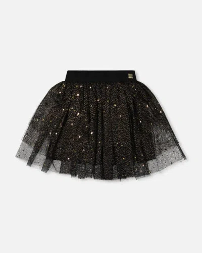 Deux Par Deux Multi Layer Glittering Mesh Skirt In Black