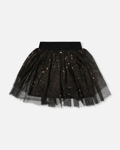 Deux Par Deux Multi Layer Glittering Mesh Skirt In Black
