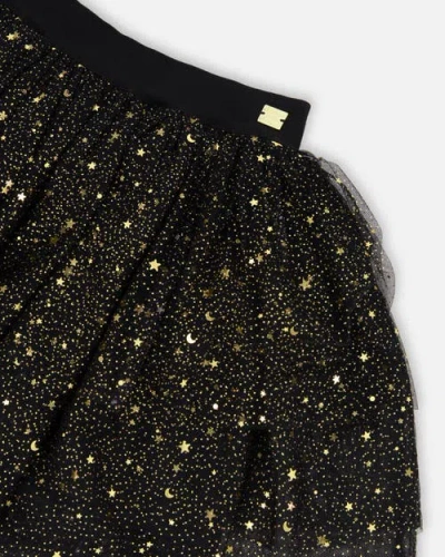 Deux Par Deux Multi Layer Glittering Mesh Skirt In Black