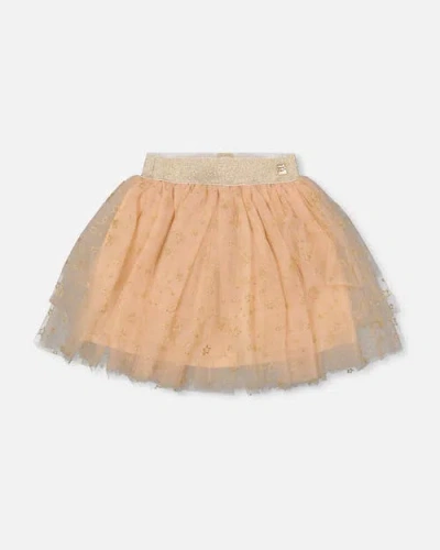 Deux Par Deux Multi Layer Glittering Mesh Skirt In Sand