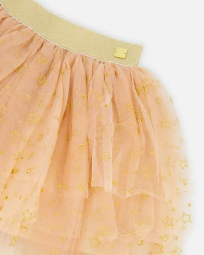 Deux Par Deux Multi Layer Glittering Mesh Skirt In Sand