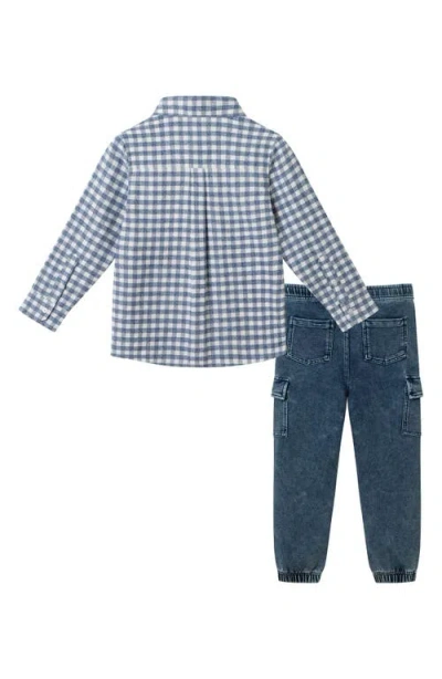 Andy & Evan Kids' Button-up Shirt & Denim Joggers Set In Multi