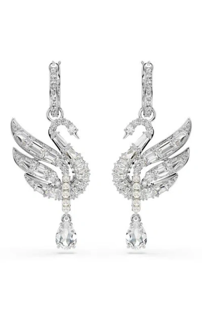 Swarovski Swan Vienna Rhodium Plated Earrings In Silver