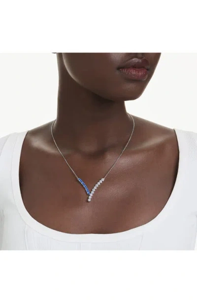 Swarovski Matrix Rhodium Plated Pendant Necklace In Blue