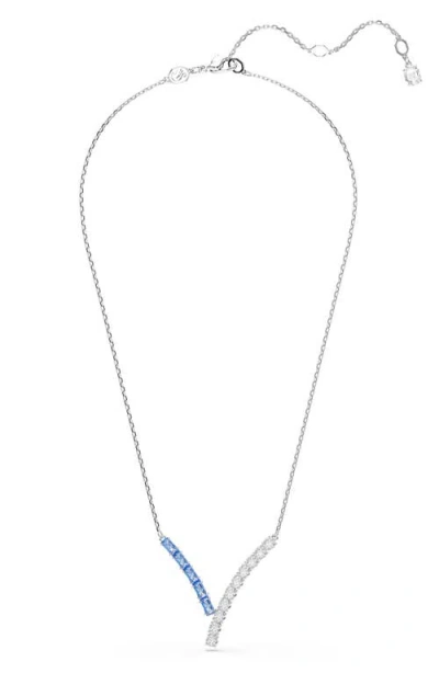 Swarovski Matrix Rhodium Plated Pendant Necklace In Blue