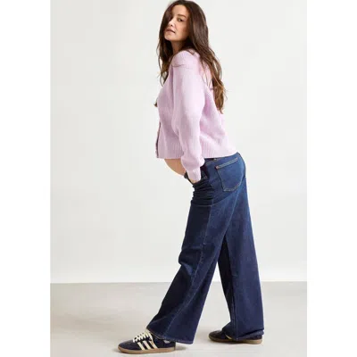 Hatch Collection Under The Bump Relaxed Wide Leg Maternity Jean In Classic Rinse In Blue
