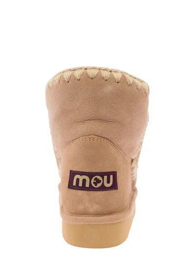 Mou Eskimo 18 Low Heels Ankle Boots In Camel Suede In Brown