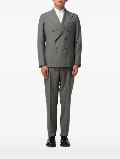 Tagliatore Pinstripe Double-breasted Suit Jacket In Gray