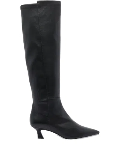 Stuart Weitzman Leather Knee High Pointed Toe Boots In Black