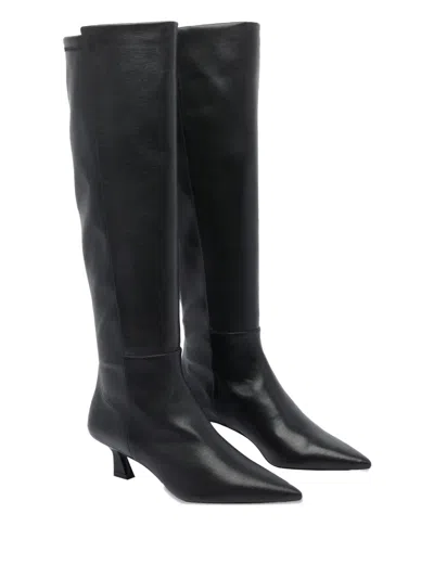 Stuart Weitzman Leather Knee High Pointed Toe Boots In Black