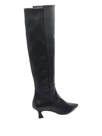 Stuart Weitzman Leather Knee High Pointed Toe Boots In Black