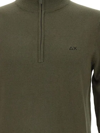 Sun 68 Half-zip Logo-embroidered Sweater In Green