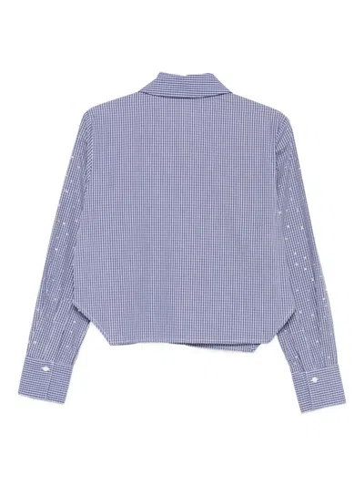 Liu •jo Cropped Blue Shirt With Checkered Pattern In Gray