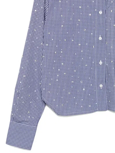 Liu •jo Cropped Blue Shirt With Checkered Pattern In Gray