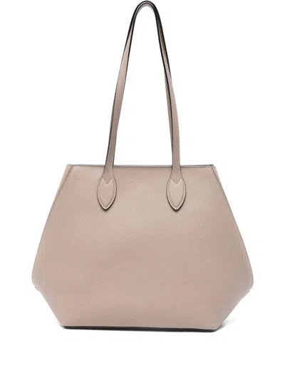 Valextra Leather Tote Bag In Neutral