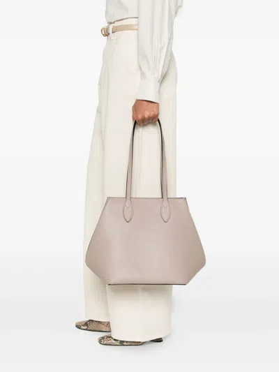 Valextra Leather Tote Bag In Neutral