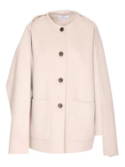 The Dynamis Studio Button-fastening Cape Coat In Neutral